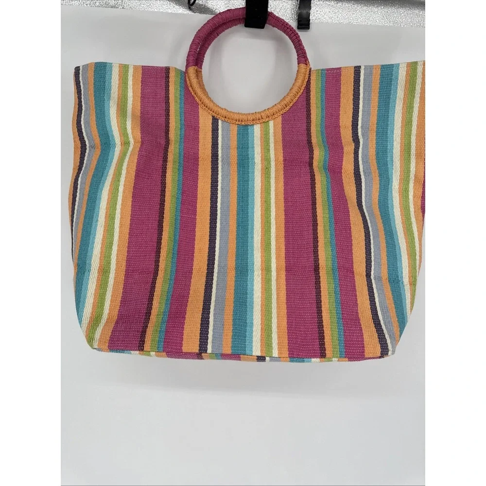 Shiraleah Chicago Blue Natural Braided Jute Port Straw Tote Bag Purse Lined